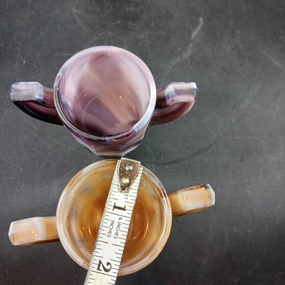 Vintage 2pcs Slag Glass Imperial Brown and Purple Small Toothpick Holders - Picture 7 of 12